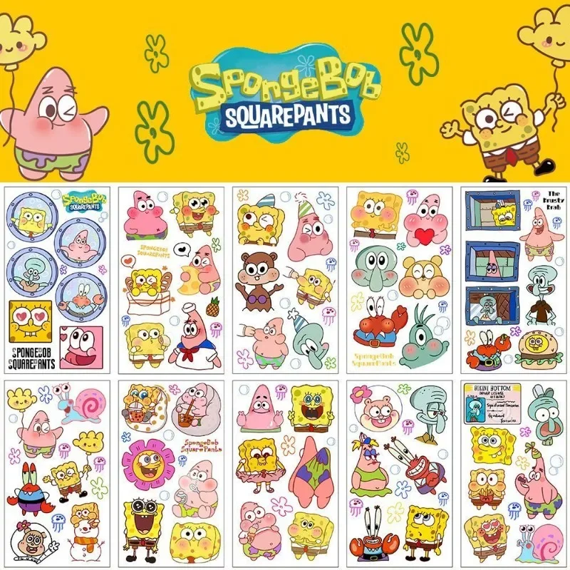 Kawaii SpongeBob Patrick Star Temporary Tattoo Stickers with Cute Aesthetic Ins Style for Arm Decoration and Fun Student Gift