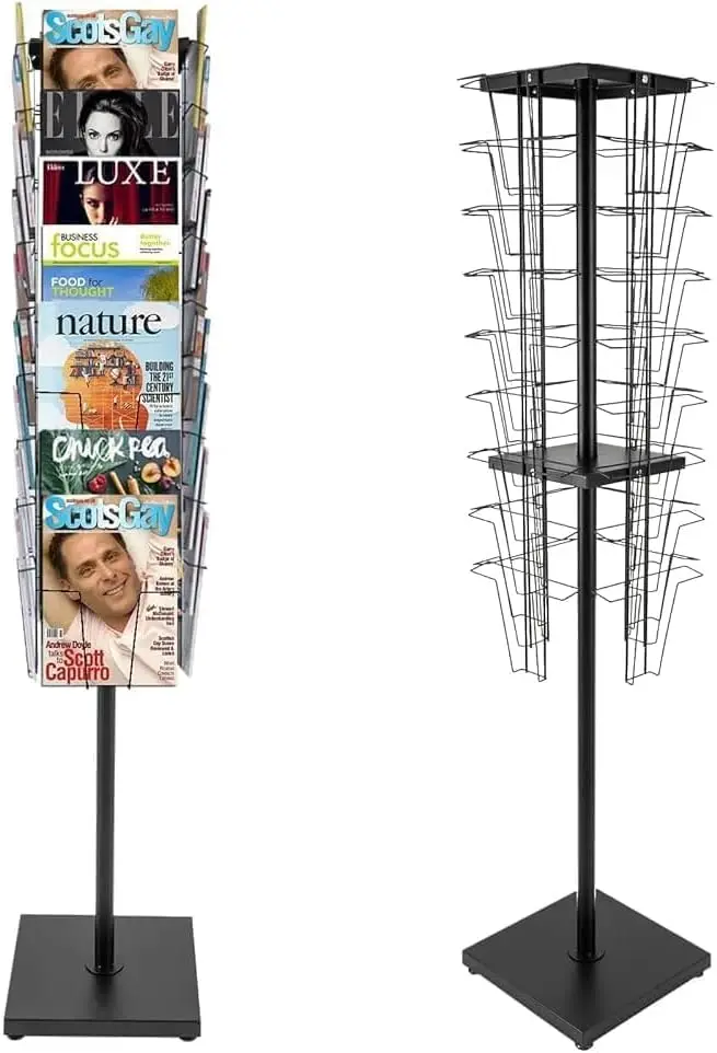 360° Rotating Magazine Rack, 36 Pockets Floor Standing Pamphlet Literature Organizer, Comic Book Brochure Display Stand