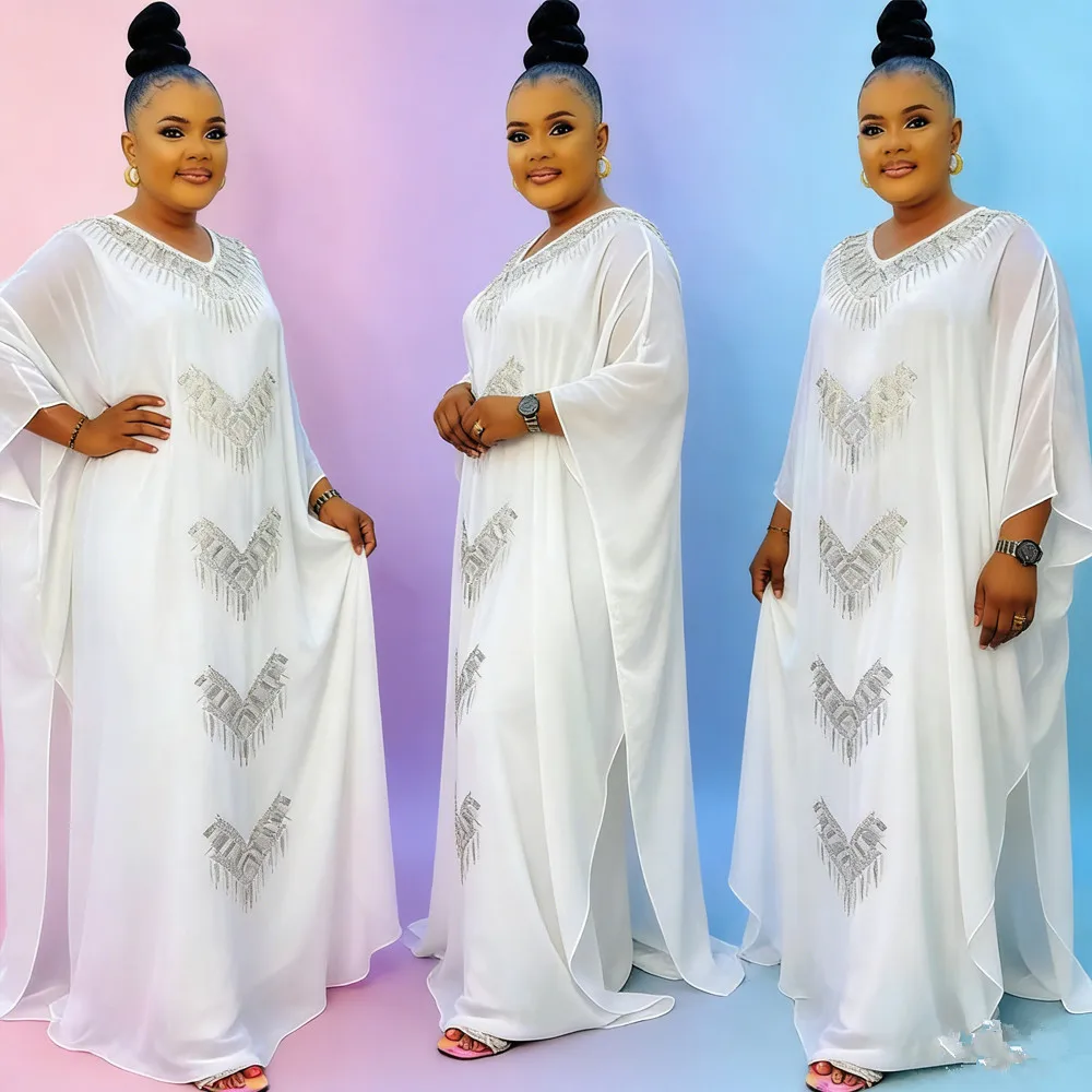 

African Dresses for Women Boubou Robe Diamonds Africa Clothing Loose Dashiki Ankara 2PCS Set Kaftan Turkey Caftan Dubai Abaya