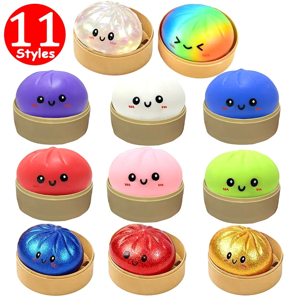 11 Styles Realistic Giant Dumpling Squeeze Toy With Bamboo Steamer Soft Dough Ball Decompression Fidget Toy Funny Creative Gift