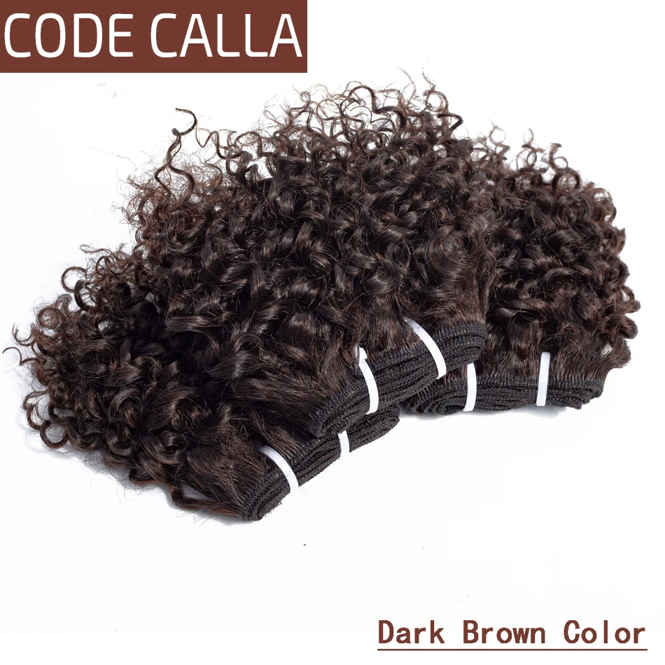 Kinky Curly Hair Bundles Double Draw 6inch Short Cut Remy Human Hair Extensions Natural Black Brown Color Sew-in 3pcs/LOT Water