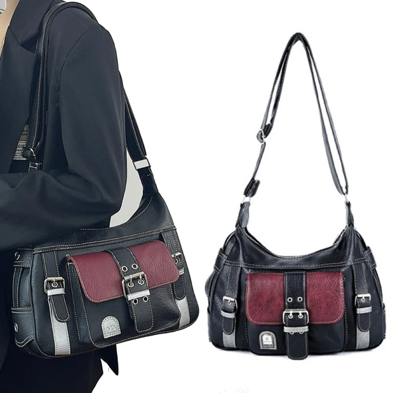 Bolso mano con bloques Color para mujer, bolso hombro a juego, elegante bolso cruzado, bandolera cuero PU, bolso