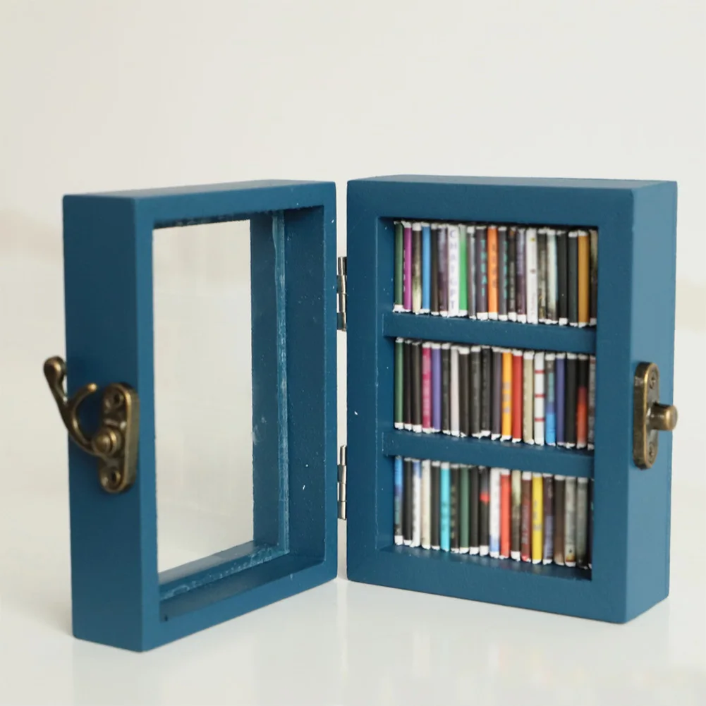 

Mini Bookshelf Miniature Book Kit Anty-anxiety Bookshelf with 60Books Wooden Book Stress Reliever Pocket Bookshelf Home Decor