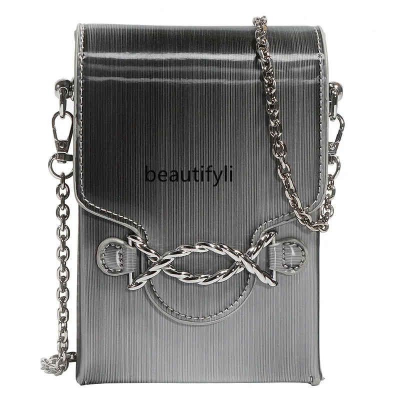 

French Minority Design High Texture Cigarette Case Bag Silver Gray Gradient Mini Phone Bag Nuts