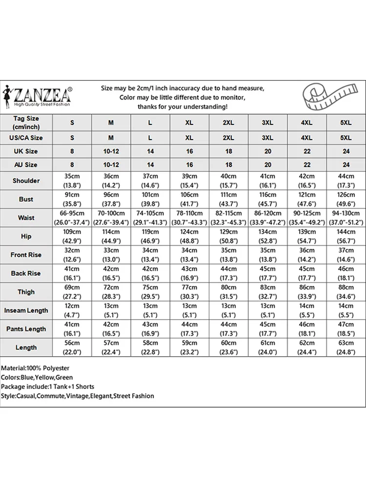 ZAZEA-بدلة رياضية غير رسمية فضفاضة مطبوعة بخزان وشورت نسائي ، بدلات متطابقة للعطلات ، موضة سويتي ، الصيف ، 2 * * ،