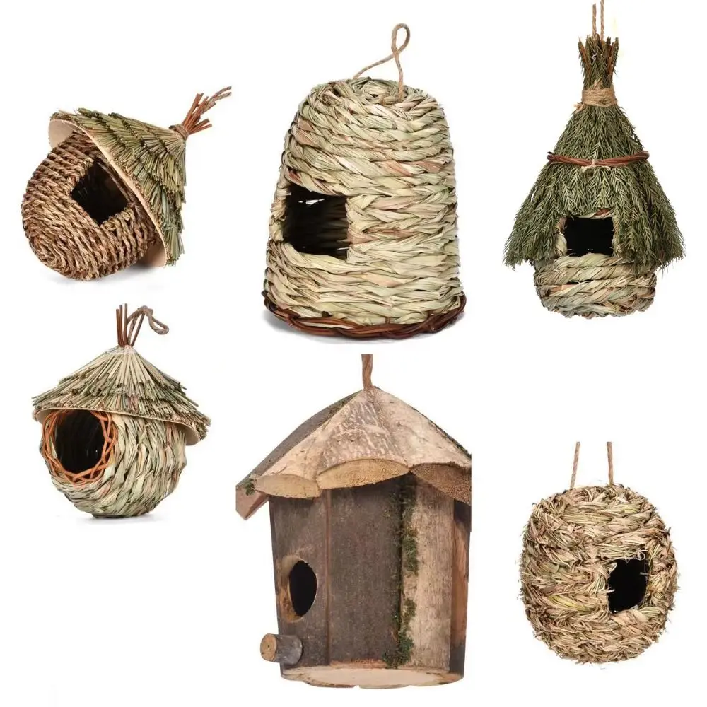 6 Style Birds House Pet Bedroom Weaved Natural Grass Hummingbird Cage Bird Bedroom Garden Hanging Birds Nest Shelter