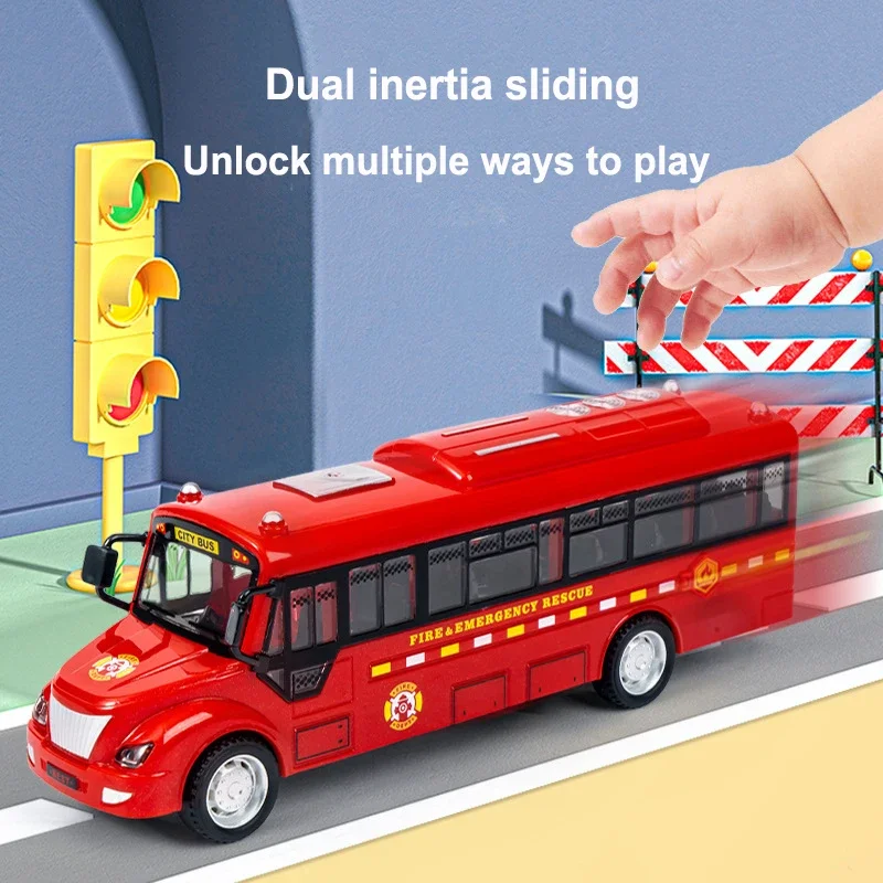 Modell Simulation Sound und Licht Musik Lernspielzeug Bus Auto Kindergeburtstagsgeschenk Dual Inertia Sliding Campus Bus Auto