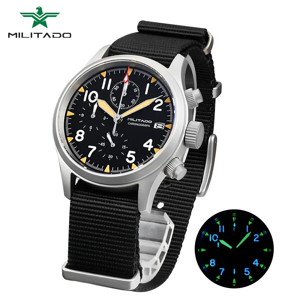 

Militado ML1868KF quartz watches man VK67 39mm chronograph watch Luminous Sapphire Glass 100m waterproof military Wrist watch