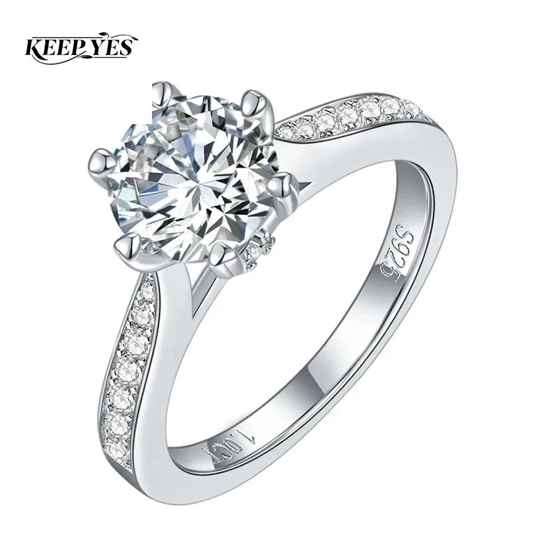 

KEEP YES Real 1.0 Carat 6.5mm Moissanite Engagement Rings for Women Top Quality 18K Gold Plated 925 Sterling Silver Wedding Ring