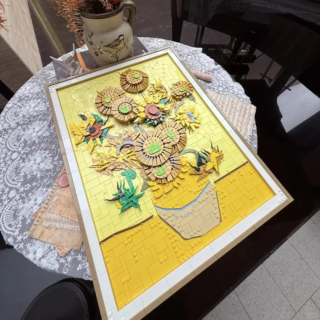 

New sunflower world-famous art painting Vincent Van Gogh model 31215 building blocks creative decoration gift toy holiday