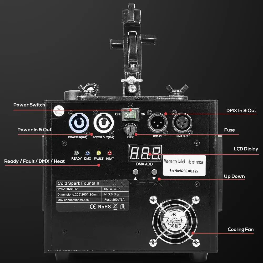 Imagem -03 - Máquina de Faísca Fria Cascata Dmx512 Controle Remoto em pó Efeito de Palco Profissional Equipamento de Palco Máquina de Faíscas Frias