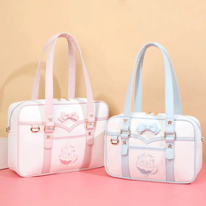 Cute Cartoon JK PU Shoulder Bags 2024 Sweet Embroidery Kawaii Uniform Crossbody Bags New Teenage Girls Lolita Bags for Women