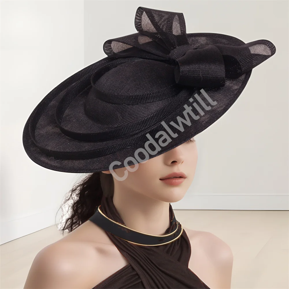 

Черные большие королевские шляпы-чародеи Ascot, женские вечерние головные уборы для ужина и гонок, элегантные женские дерби, большой головной убор, коктейльная вставка