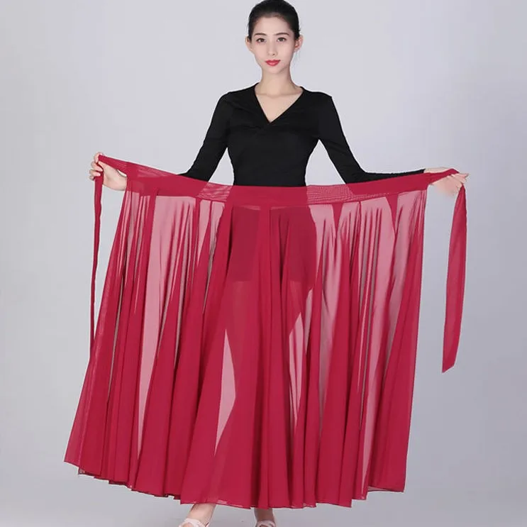 Classical 720 Degree Dance Skirt Long Stage Performance Half-length Practice Chiffon Skirt for Women in Their 20s to 50s Poly...