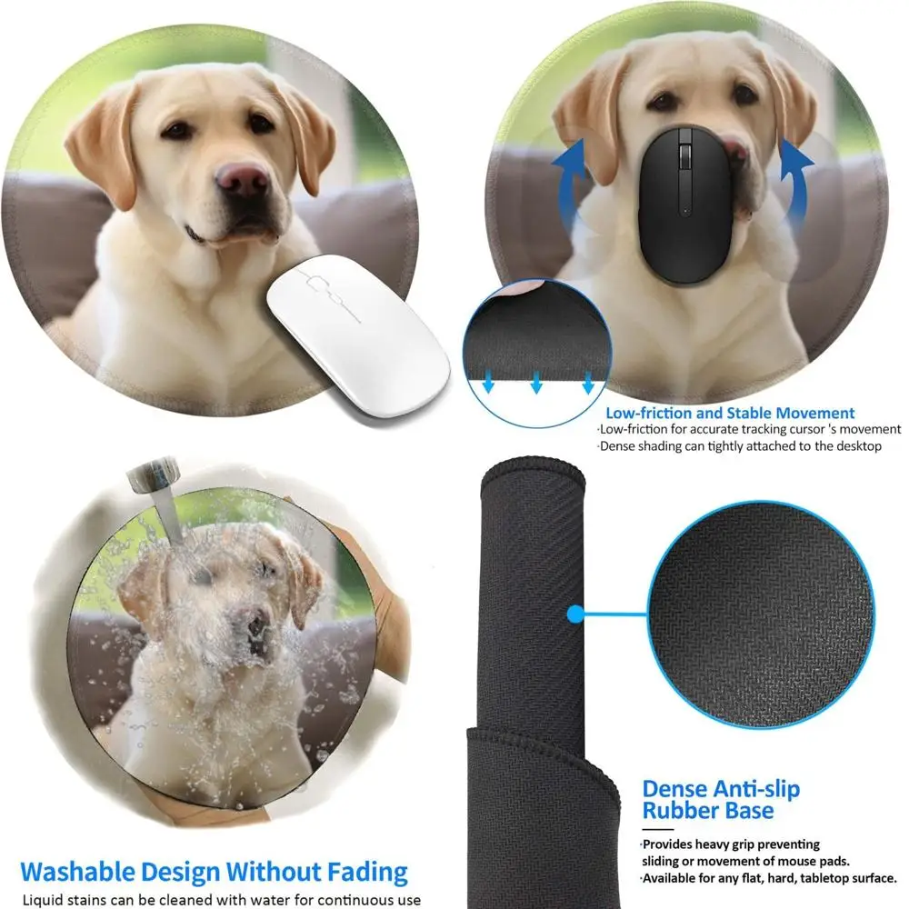 

8-Inch Labrador Dog Design Comfort Mouse Pad with Stitched Edges and Non-Slip Rubber Base for Waterproof Computer Mouse Use