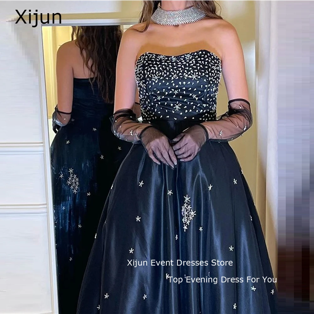 

Xijun Prom Gowns Satin Ctystal Beads A-Line Evening Dresses Luxury Prom Dresses Saudi Arabic Party Dress Elegant For Women 2023