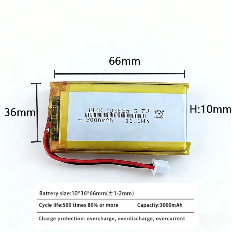 103665polymer battery 3.7V 3000mAh suitable for PSP/GPS/small home appliances/driving recorder/beauty equipment/micro monitoring