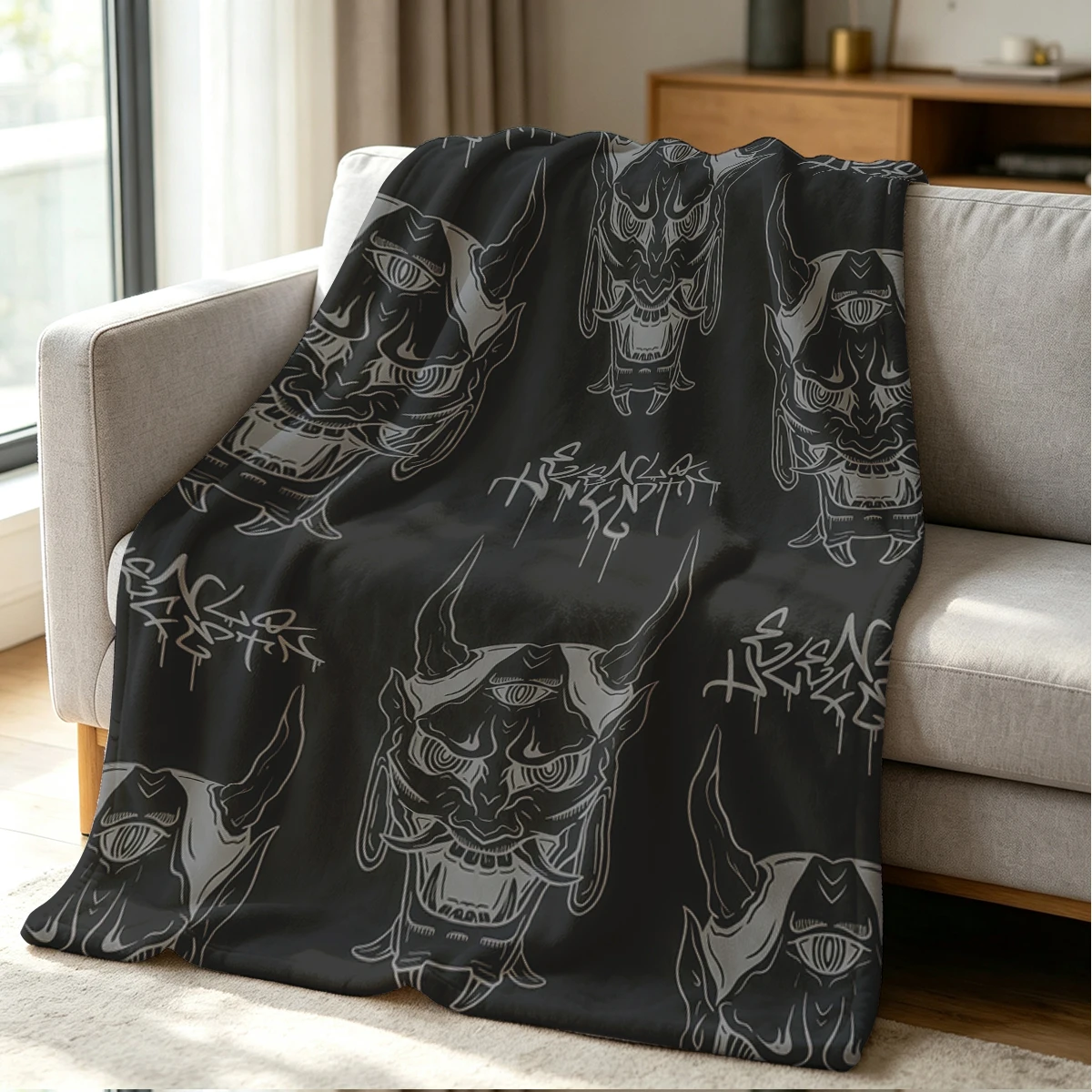 Oni Mask Blanket Soft Cozy Throw for Sofa Bed Festive Holiday Decor Gift for Kids and Adults,Lightweight and Warm