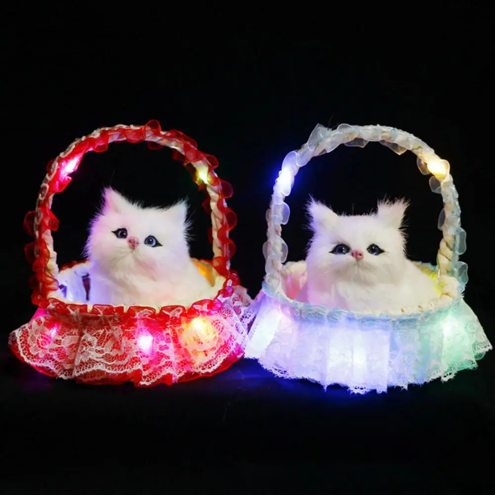 Glowing Flower Basket  Creative Fine Workmanship Lightweight  Flower Basket Cat Doll Toy for Home Decoration