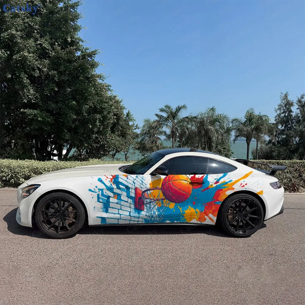 

Basketball Style Graffiti Splash Car Side Wraps, Self-Adhesive PVC Waterproof & Scratch-Resistant Stickers, Car Accessory Gift