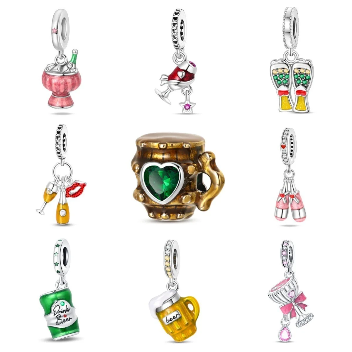 

Оригинальный серебро 925, зеленый циркон, пивное стекло, розовый бант, бутылка из бисера, подходит для браслета, женский аксессуар, подарок на день Святого Валентина, ювелирные изделия своими руками