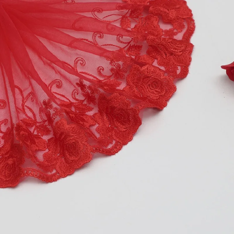 

30 ярдов красная вышитая кружевная ткань с цветочным краем, сетчатый бюстгальтер, платье, принадлежности для шитья, отделка, аксессуары для одежды