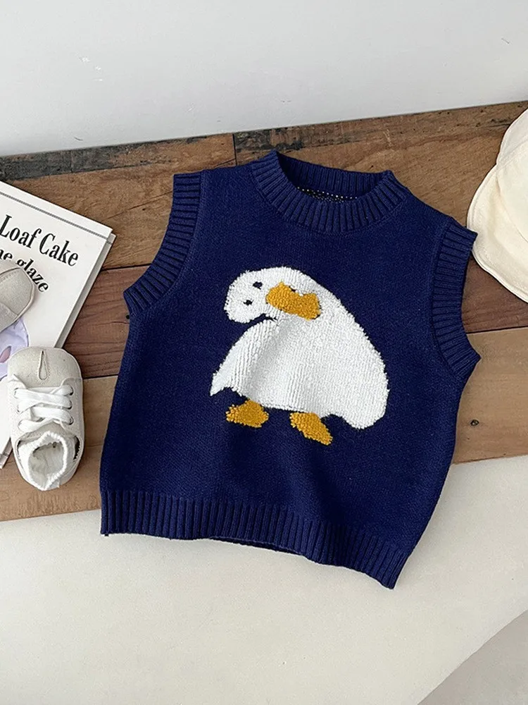 Autumn Newborn Baby Boy Girl Duckling Knitted Round Neck Vest For Children Loose Casual Outing Baby Clothes