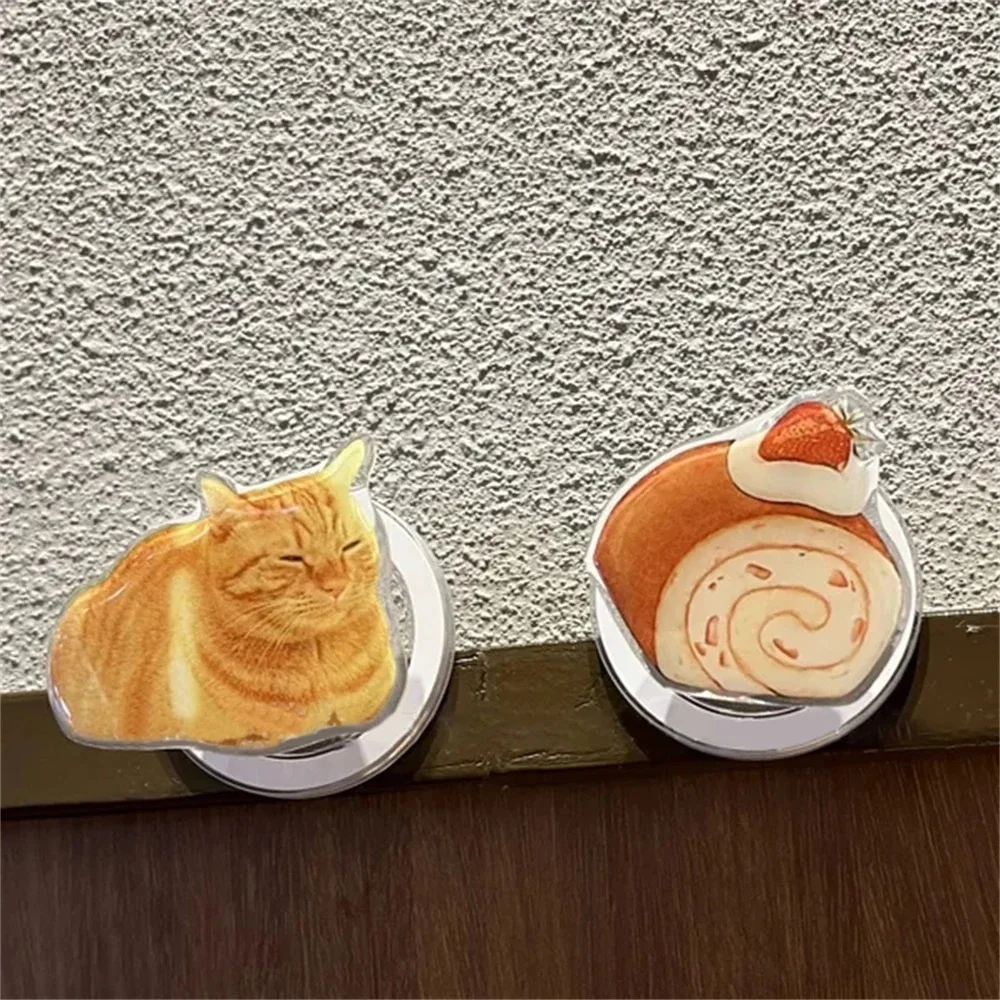 

Cute Ginger Cat For Magsafe Magnetic Phone Griptok Grip Tok Stand For iPhone 16 15 Cake Foldable Support Holder Bracket