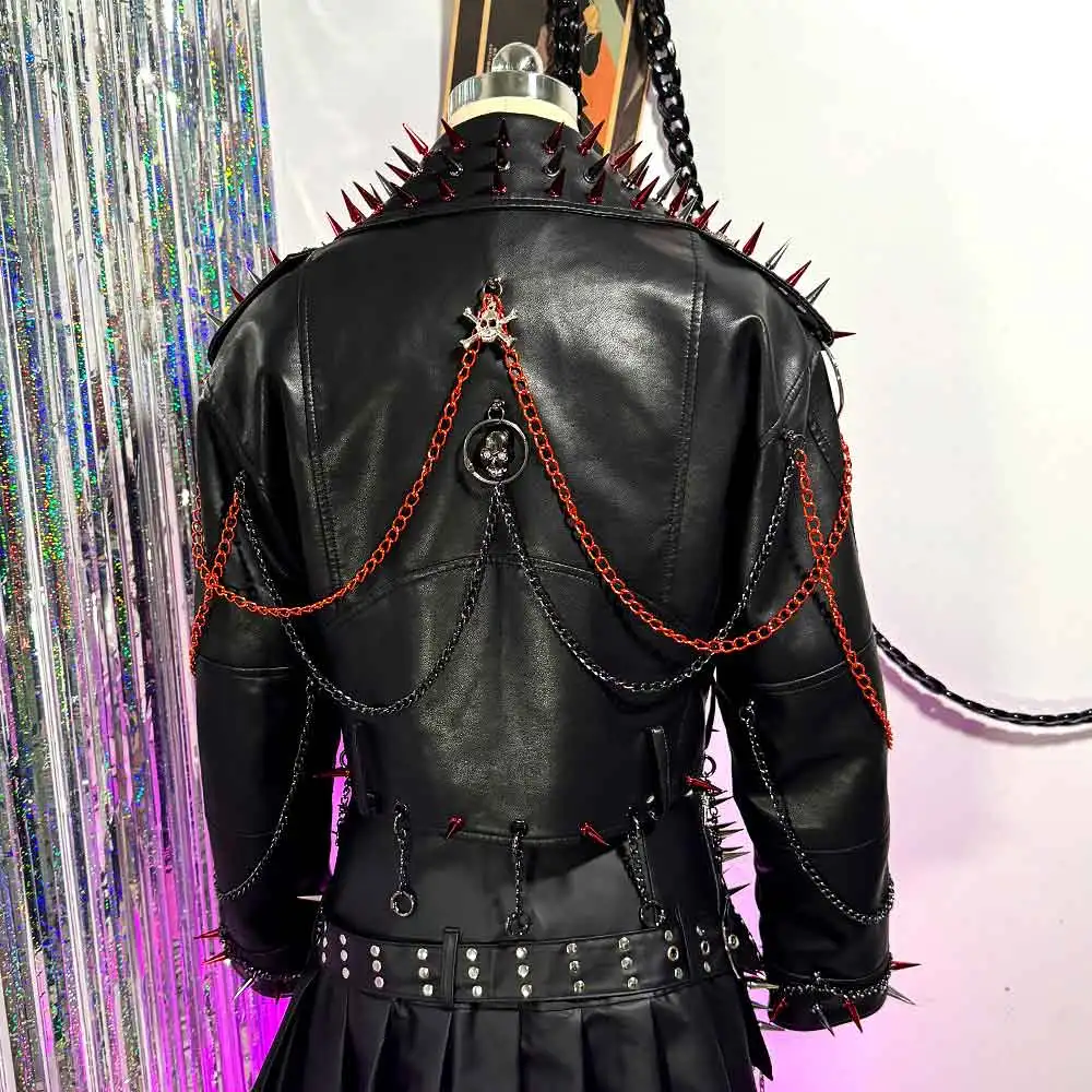 لتقوم بها بنفسك الشرير الصخرة ايمو القوطية Y2K بولي Leather الجلود الجمجمة رصع سترة الهيب هوب E-الفتيات صديقة للبيئة يدوية القوطي الجرونج رصع برشام Harajuku