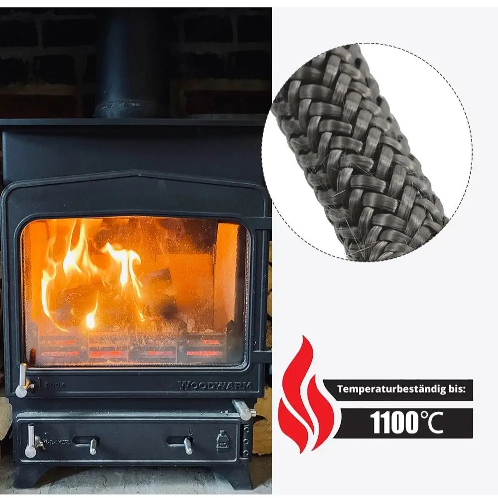 1Pcs 6/8/10/12mm Woodburning Stove Rope Furnace Door Seal Sealing Rope Fireplace Sealing Rope Fireproof Fiberglass Woodburner