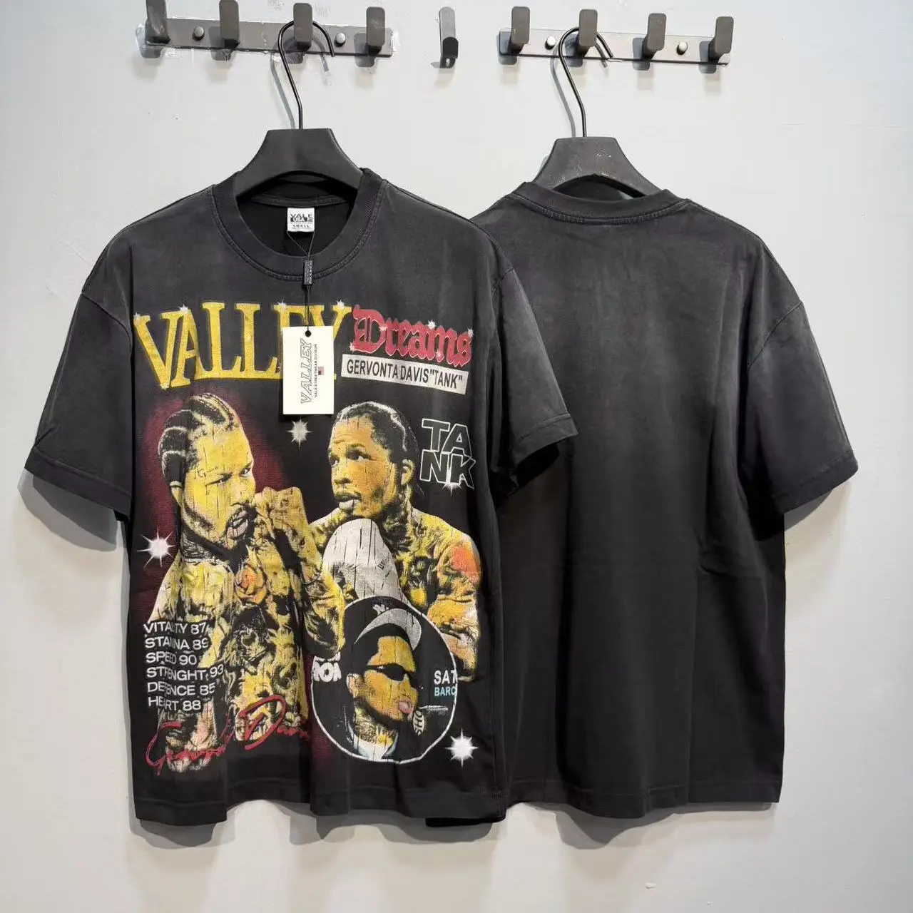 Vale Valley Retro Boxing Print Washed Vintage High Street Loose Heavyweight Pure Cotton Short Sleeve T-Shirt Youth Fashion