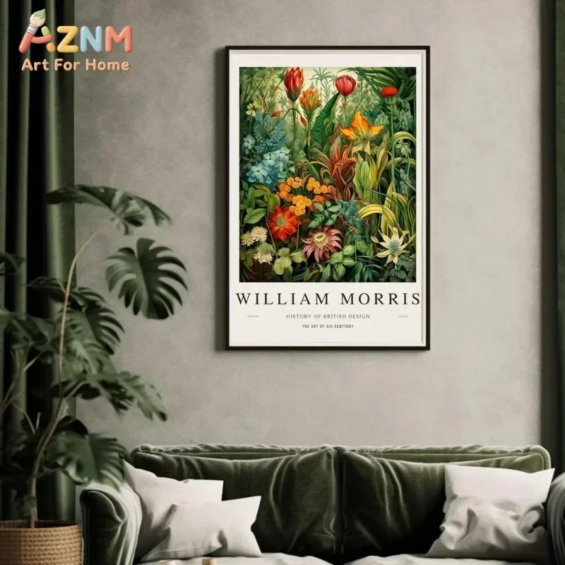AZNM William Morris Vintage Botanical Canvas Wall Art, Antique Green Leaf Wildflower Kew Garden Exhibition Print, Unframed Canva