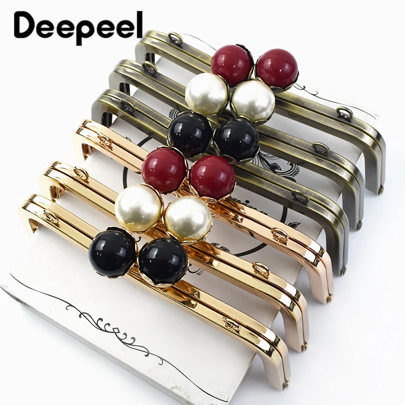 1/2Pcs Deepeel 20cm Metal Handle for Bags Pearl Head Kiss Lock Clasp Purse Brackets HandBags Handles Replacement Accessories