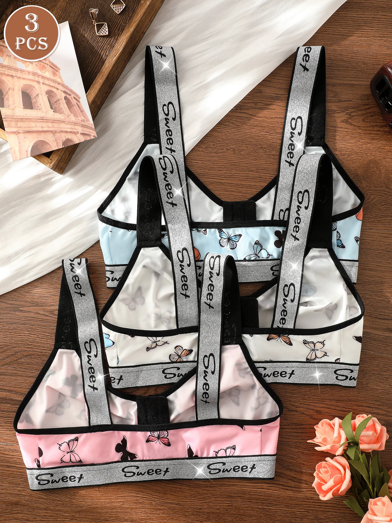 3-teiliges Damen-Unterwäsche-Set, mehrfarbiger BH mit Vorderverschluss