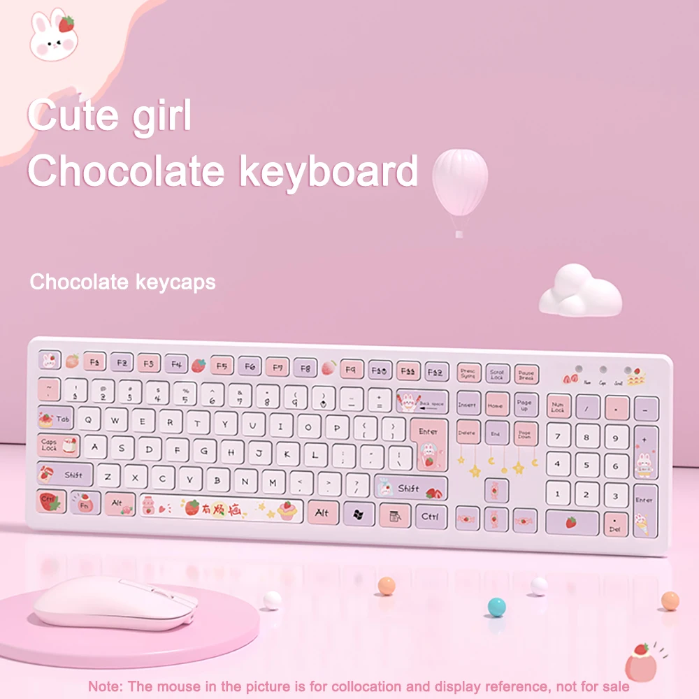 

104 Keys Kawaii Cartoon Cat Wireless Keyboard Cute Silent Wired Gaming Keyboard For PC Computer Girl Gamer Pink Purple Keypad