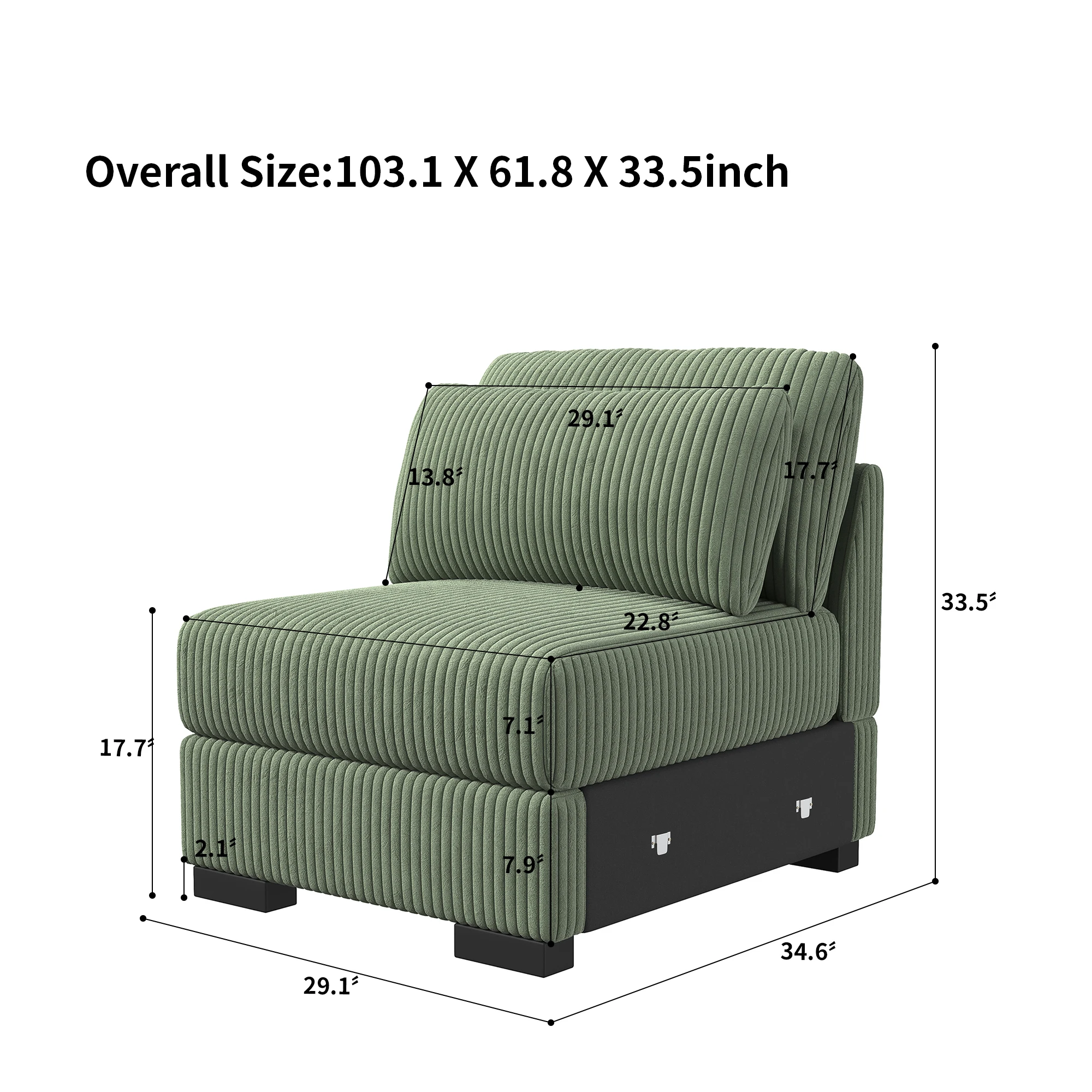 Nowoczesne krzesło bez podłokietników z poduszką, jednoosobowa sofa z sztruksu, modułowa sofa segmentowa środkowe siedzisko, tapicerowane krzesło do salonu