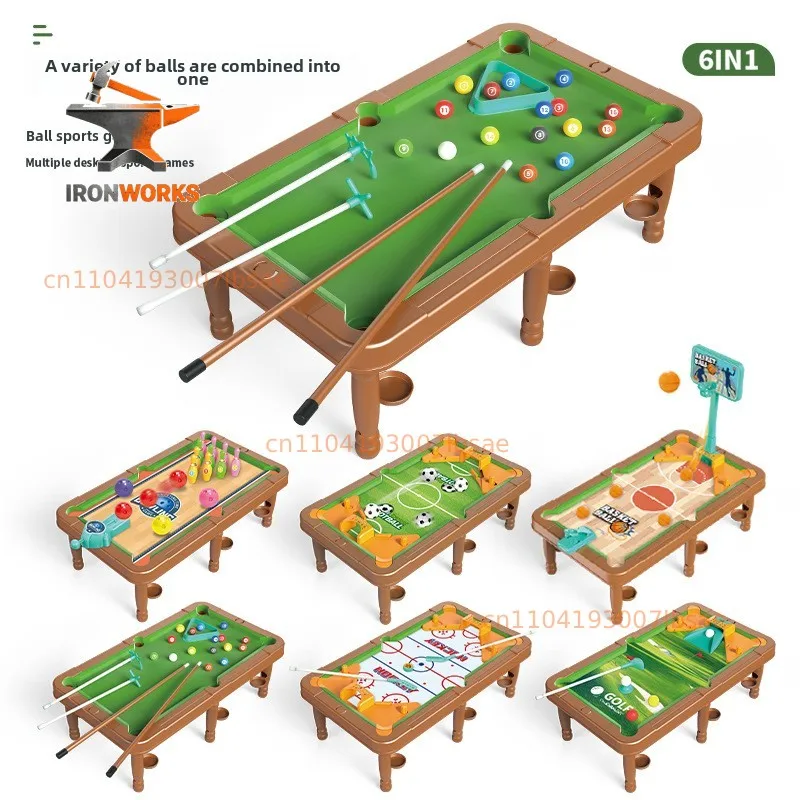 6-In-1 Multifunctional Children's Board Game Toys Basketball Soccer Bowling Ice Hockey Golf Billiards Game Set