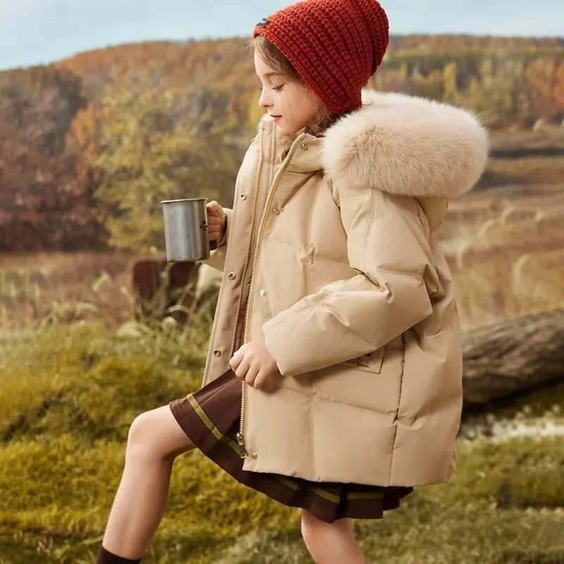 Korean Style Girl Winter Down Jacket  Thicken Warm Hooded Long Girl Outerwear Coat 5-14 Year Teenage Girl Parka Outfit New 2024
