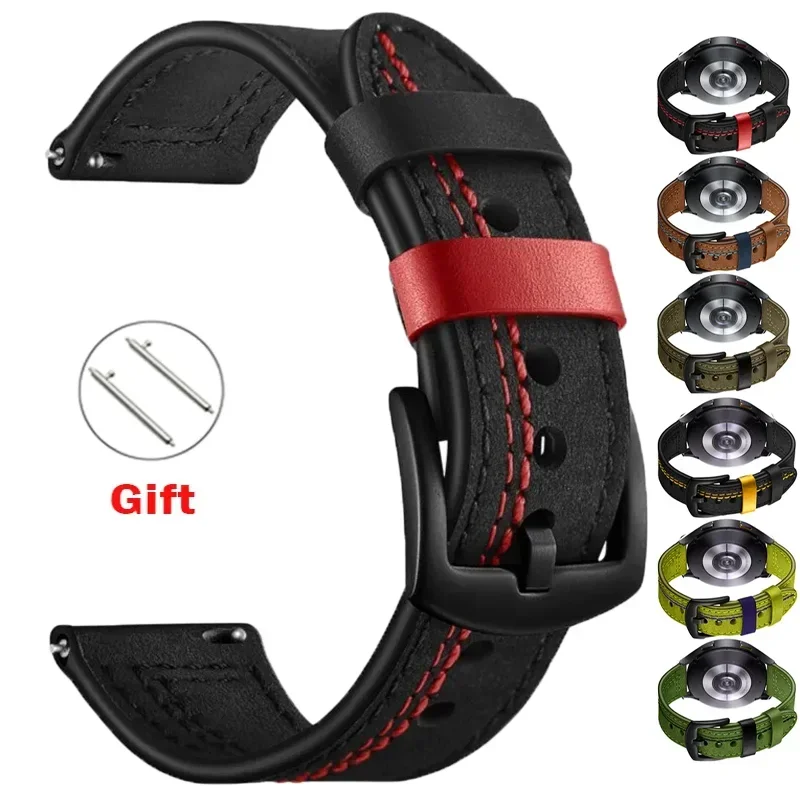 20mm 22mm Leather band for Samsung Galaxy watch 7 6-4 classic/5/pro/Active 2 strap bracelet Huawei Watch GT 4/2e/3 watch straps