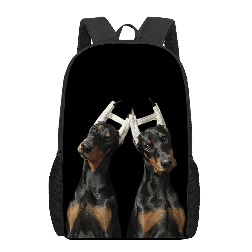 Tas sekolah pola 3D anjing peliharaan Doberman, tas sekolah kasual untuk anak laki-laki perempuan, tas buku, tas ransel Laptop, tas sekolah pelajar, tas bepergian