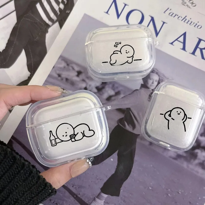 

Funny Cartoon Matchman Clear Earphone Case For Apple AirPods 4 3rd 2 Pro3 Transparent Cover For Airpod 1 3 Protective Box Shell
