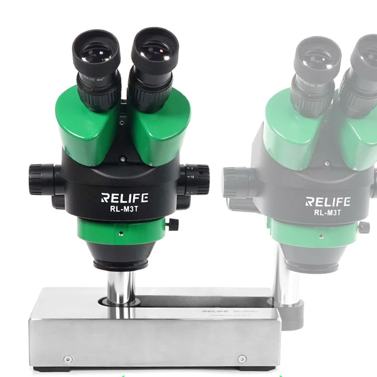 

RELIFE RL-M3 Trinocular Microscope 7X-45X Stereo Microscope Zoom Adjustable For Repair With RL-004U Universal Movable Base Stand