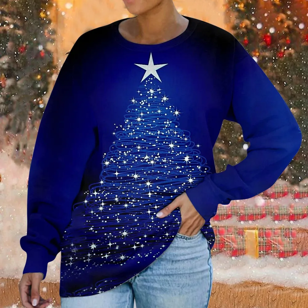 크리스마스 풀오버 가을 여성 의류 편안한 패션 3D 프린트 오 넥 느슨한 긴 소매 여성용 스웨트 크리스마스
