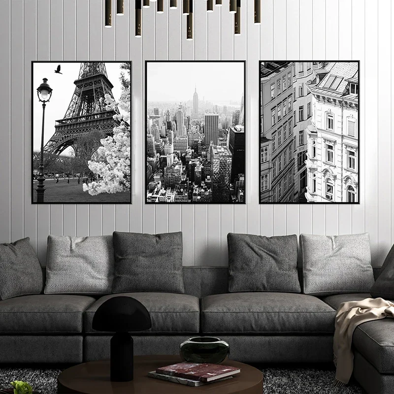 Fashion City Paris Canvas Painting Nordic Posters Wall Art Prints Black and White Pictures for Living Room Home Decoration