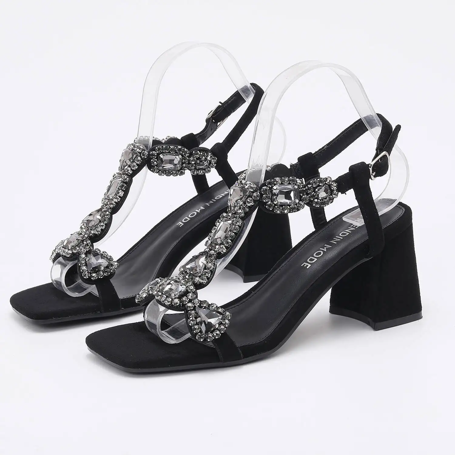 Trendin Mode Crystal Embellished Block Heel Sandals – Your Sparkle for Every Summer Occasion