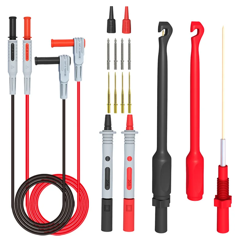 Multimeter Test Lead Kit With Wire Piercing Probes 4mm Banana Plug Puncture Hook Probes Set For Electronics 1000V/20A