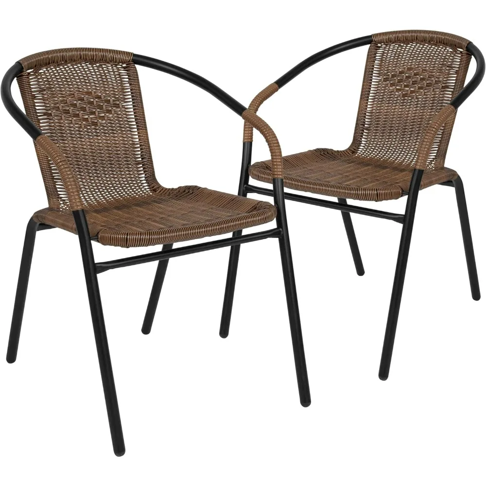 

2 Pack Medium Stack Chair, Brown Rattan Contemporary Style Stacking Chair for Restaurant, Bistro, Patio, Sunroom or Dining Room