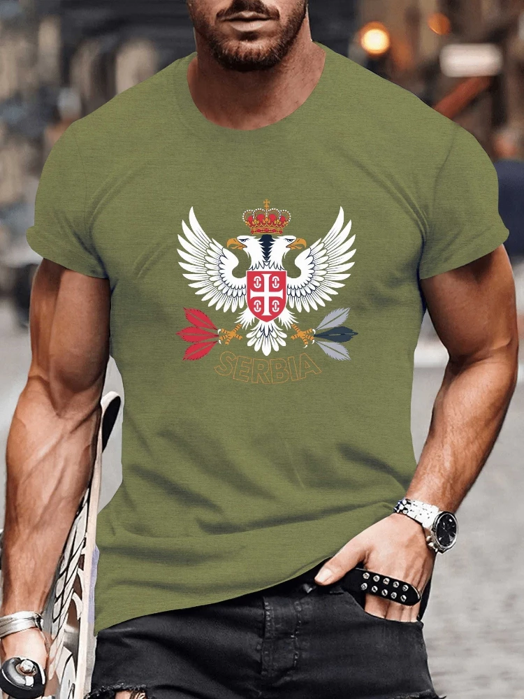 Serbia Double Headed Eagle Emblem-Serbian National Pride with Cyrillic Lettering design-100% cotton printed men's T-shirt.