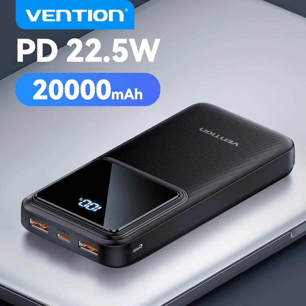 Power Bank Vention 20000 мАч с PD 22,5 Вт, зарядное устройство Powerbank с быстрой зарядкой для iPhone 17 16 15 Pro Max Xiaomi, портативный аккумулятор