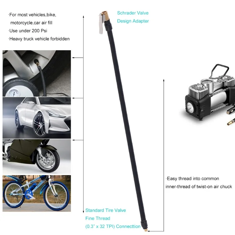 10/20/40/60cm tubo flessibile dell'aria per auto gonfiatore pneumatico autobloccante mandrino pneumatico valvola filettatura Fine 0.305 "x32TPI adattatore compressore d'aria